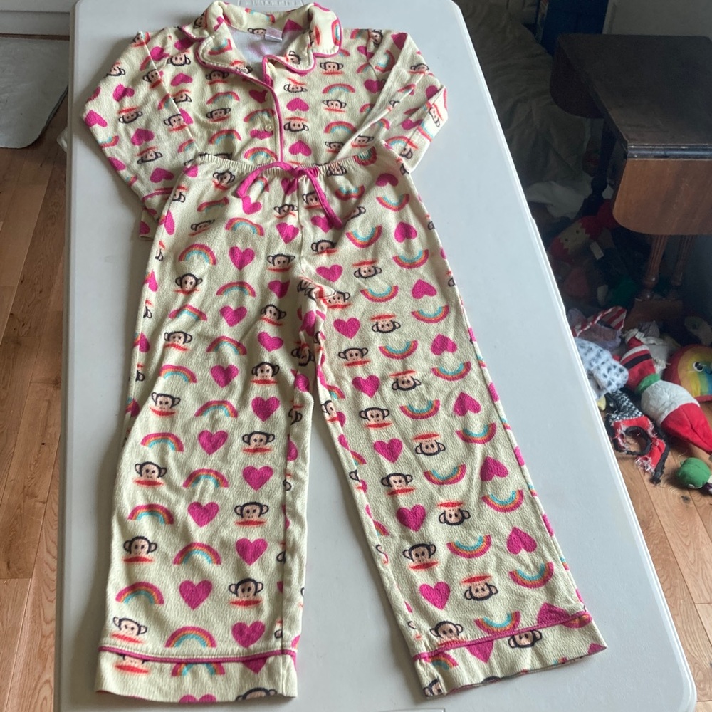 Paul Frank Cream Pajama Set with Pink Hearts & Rainbows